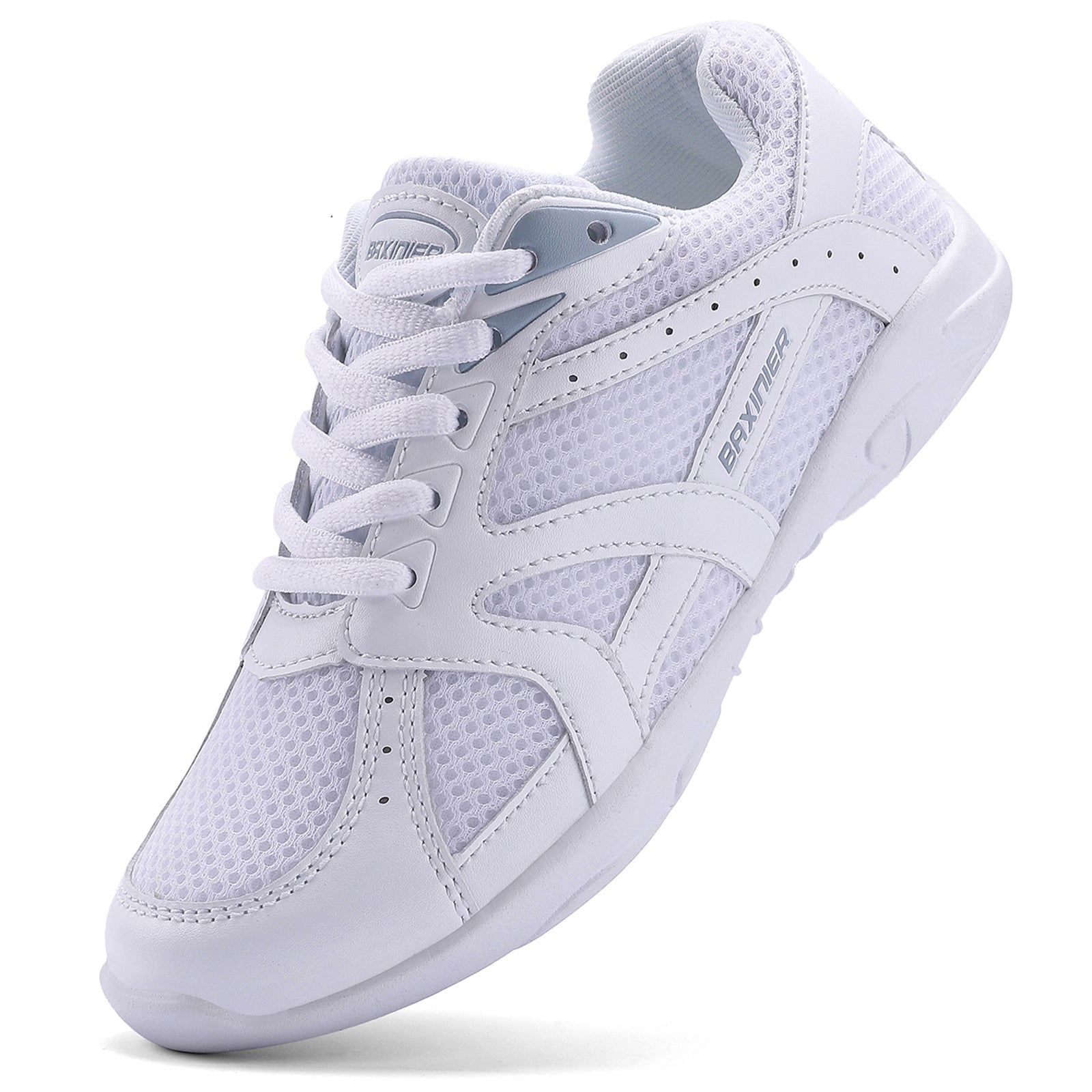 BAXINIER Youth Girls Cheerleading Dancing Shoes Walking Breathable Competition Sneakers White Grey 1.5 Little Kid