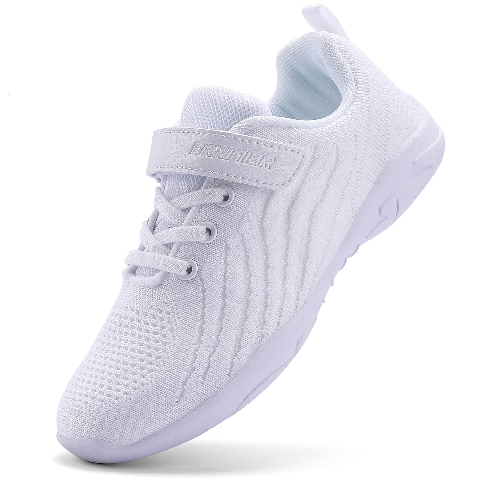 BAXINIER Girls All White Cheerleading Shoes Lightweight Youth Training Dance Tennis Sneakers