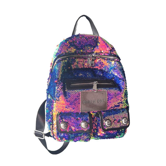 Baxinier cheerleading backpack with sequins colorful street trend laser bead back large capacity backpack