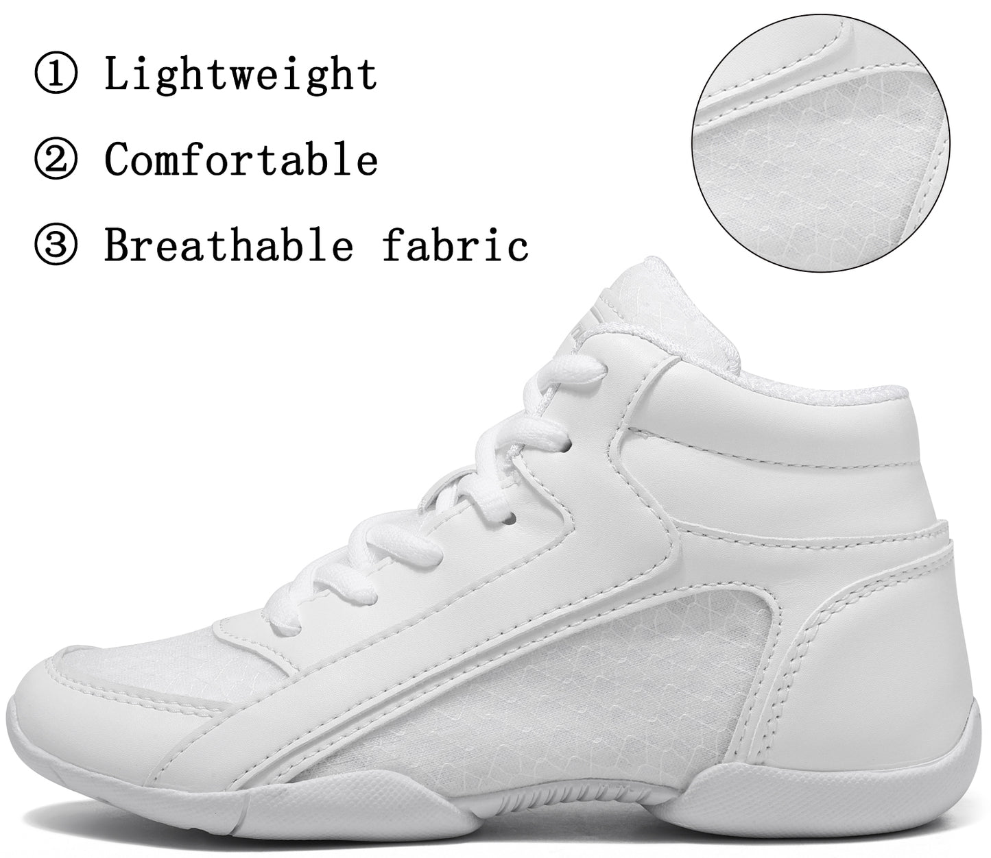 BAXINIER Girls High Top White Cheerleading Shoes Lightweight Youth Woman Cheer Dance Sneakers