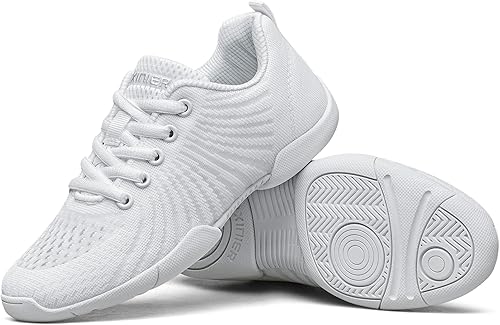 BAXINIER Girls White Cheerleading Shoes Youth Competition Cheer Sneakers Lightweight Athletic Training Dance Tennis Walking Shoes