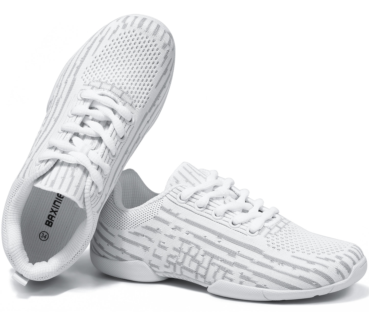 BAXINIER Sapatos de Torcida para Mulheres Brancos Sapatos de Dança Atléticos de Líderes de Torcida Meninas Flats Tênis Tênis de Caminhada