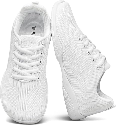 BAXINIER Girls Wide Cheer Shoes Toddler White Cheerleading Shoes Lightweight Youth Competition Training Dance Tennis Sneakers