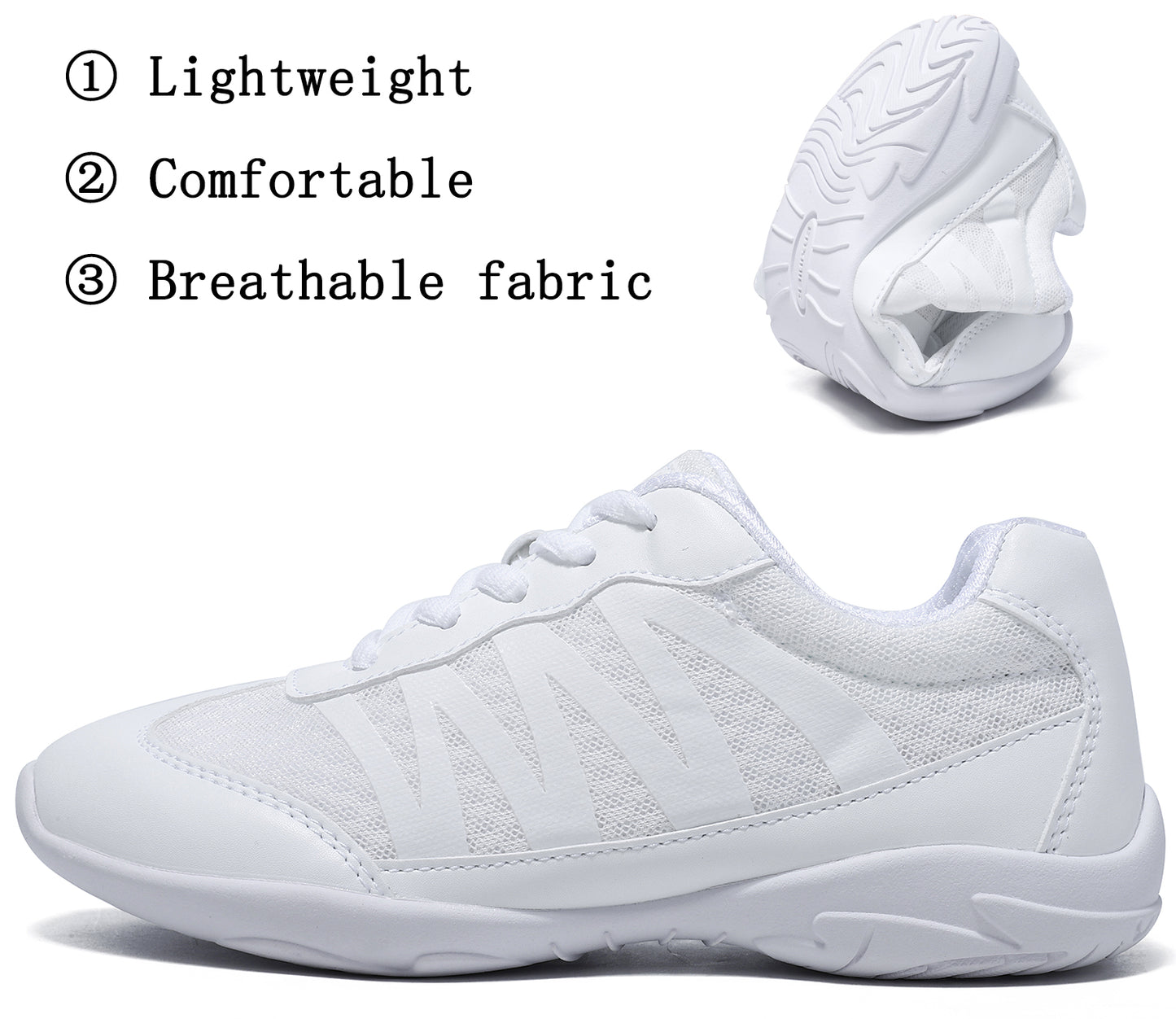 BAXINIER All White Cheer Shoes For Girls Breathable Youth Cheerleading Competition Sneakers Athletic Training Dance Tennis Walking Shoes for Girls