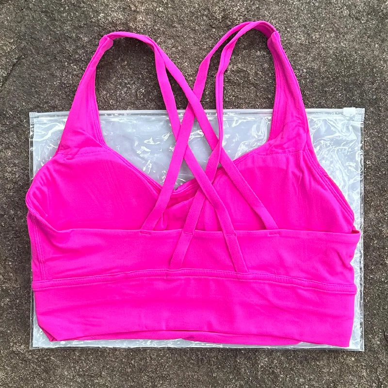 BAXINIER Solid Color Women Cross Back Bra Fitness Underwear Soft Fitness Sport Bra Top Gym Yoga Athletic Workout With Chest Pad