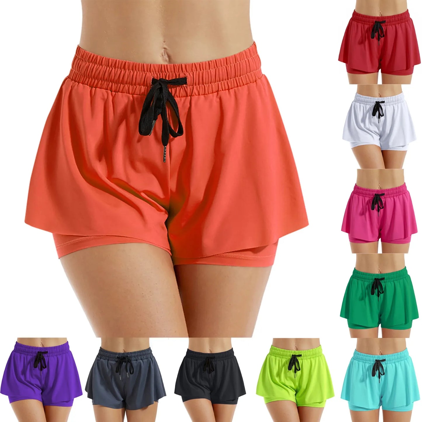 BAXINIER Cheerleading Sports Short Skirt 2 In 1 Yoga Shorts Side Fork Fitness Running Tennis Badminton Anti Exposure Skirt Gym Sportswear