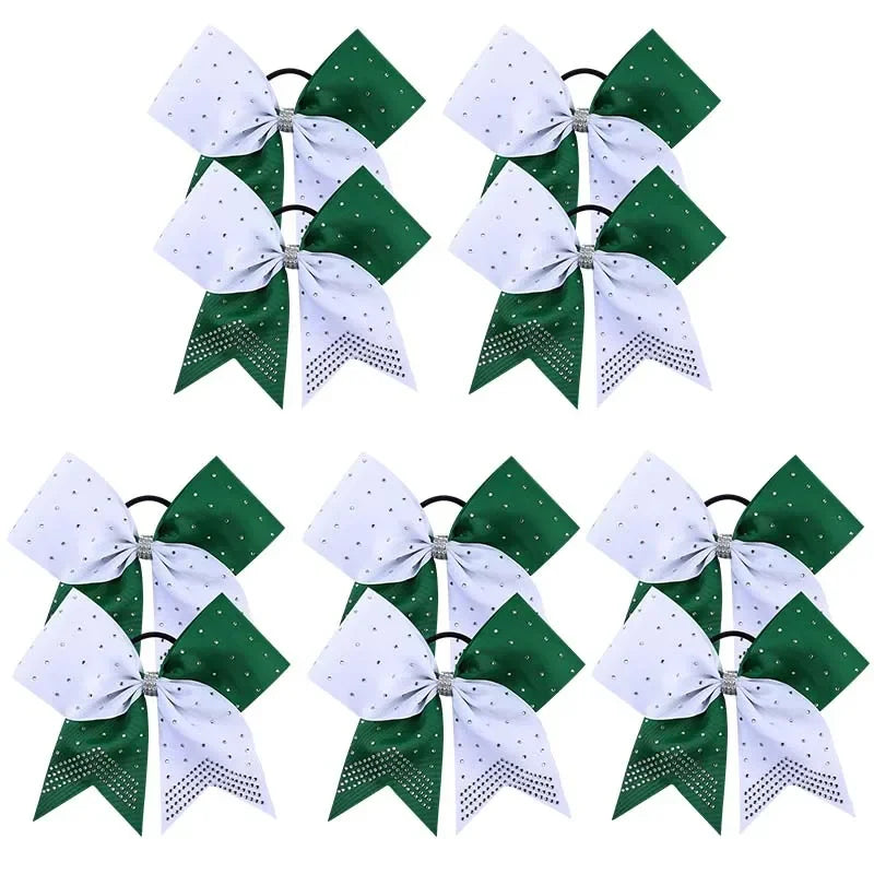 BAXINIER 12Pcs/set New 8" Cheer Bow For Women Girls Grosgrain Ribbon Hair Rope Hair Ties Elastic Rubber Band Girl Pigtail Holder