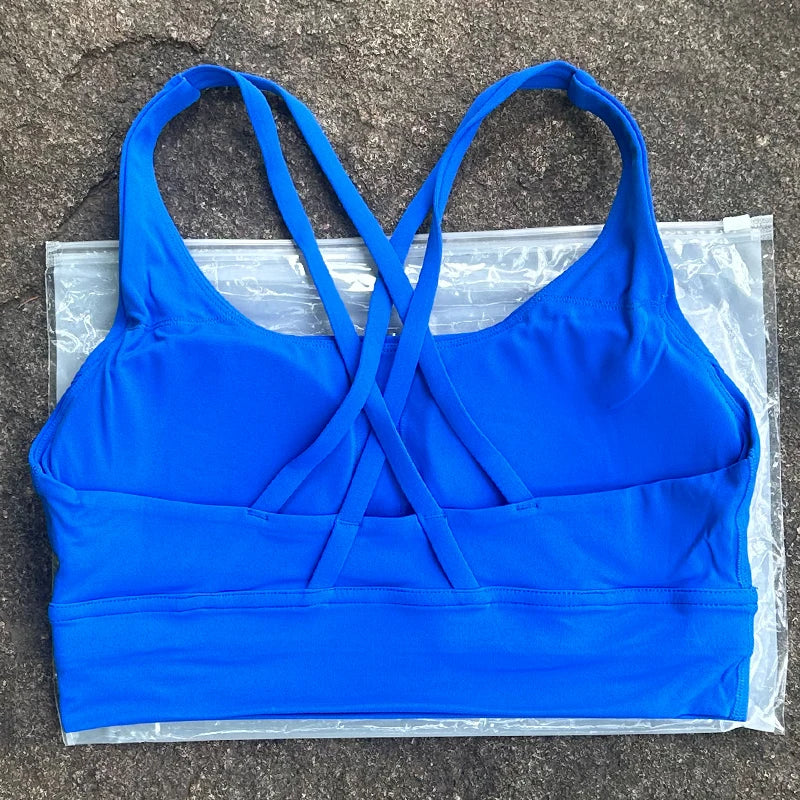 BAXINIER Solid Color Women Cross Back Bra Fitness Underwear Soft Fitness Sport Bra Top Gym Yoga Athletic Workout With Chest Pad
