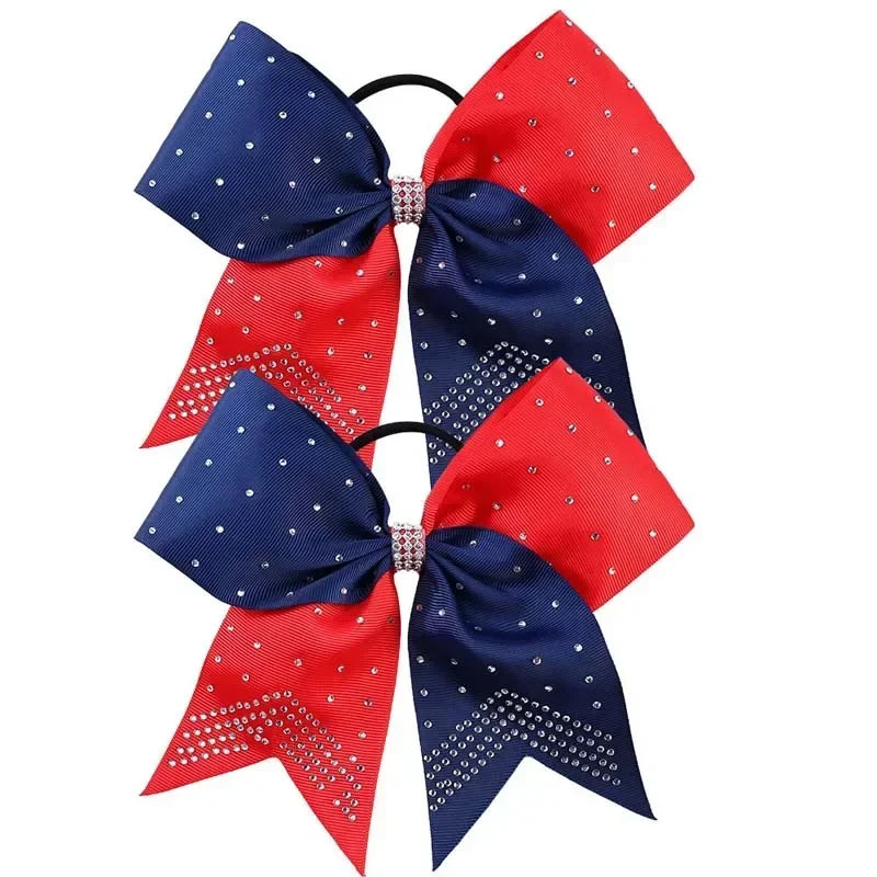 BAXINIER 12Pcs/set New 8" Cheer Bow For Women Girls Grosgrain Ribbon Hair Rope Hair Ties Elastic Rubber Band Girl Pigtail Holder