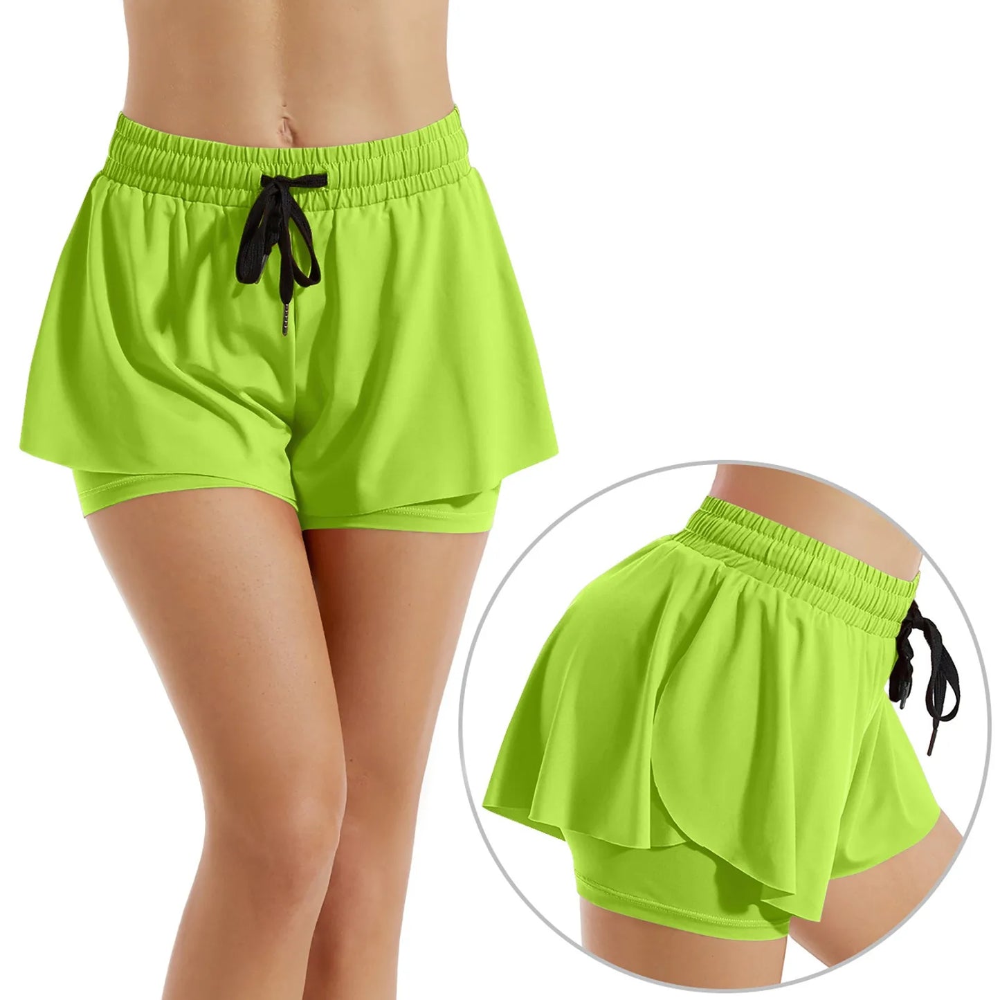 BAXINIER Cheerleading Sports Short Skirt 2 In 1 Yoga Shorts Side Fork Fitness Running Tennis Badminton Anti Exposure Skirt Gym Sportswear