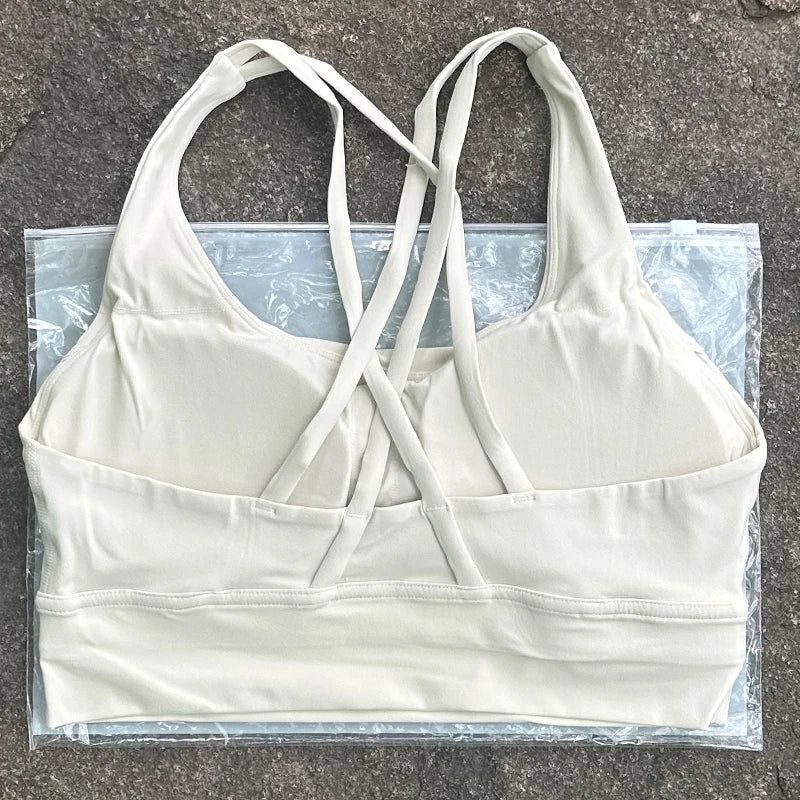 BAXINIER Solid Color Women Cross Back Bra Fitness Underwear Soft Fitness Sport Bra Top Gym Yoga Athletic Workout With Chest Pad