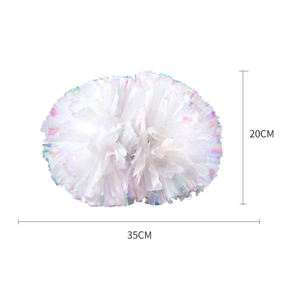 BAXINIER Flower Ball Cheerleader Pom Poms(6pair) Flower Ball Handle Rainbow Colorful Refueling Props