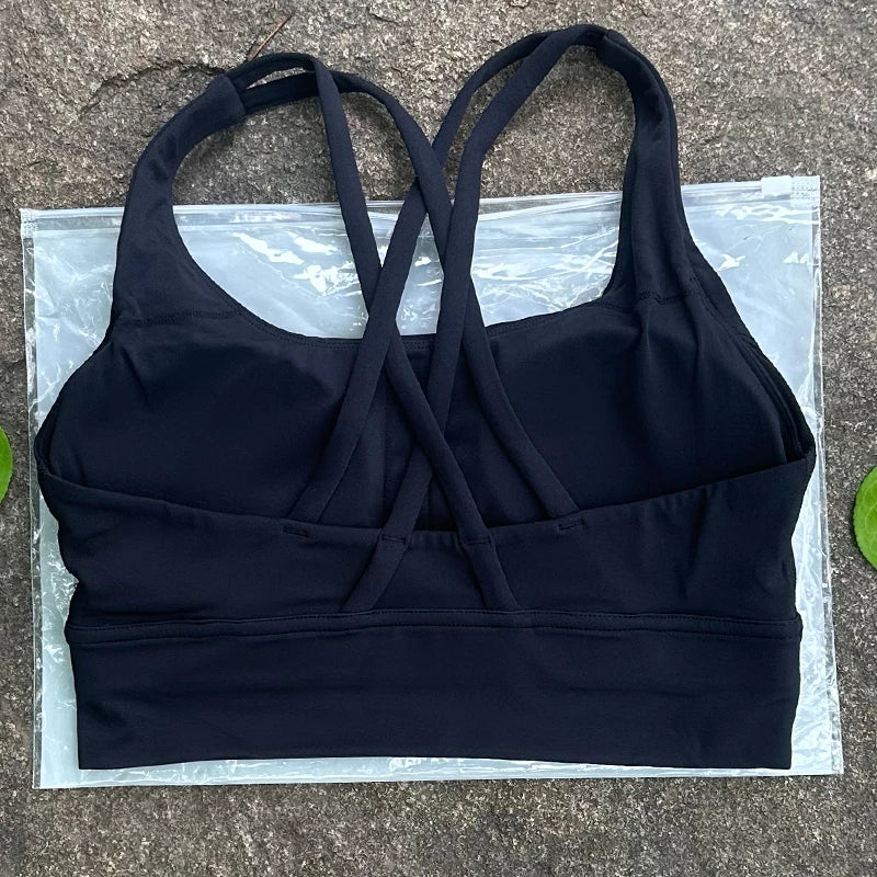 BAXINIER Solid Color Women Cross Back Bra Fitness Underwear Soft Fitness Sport Bra Top Gym Yoga Athletic Workout With Chest Pad