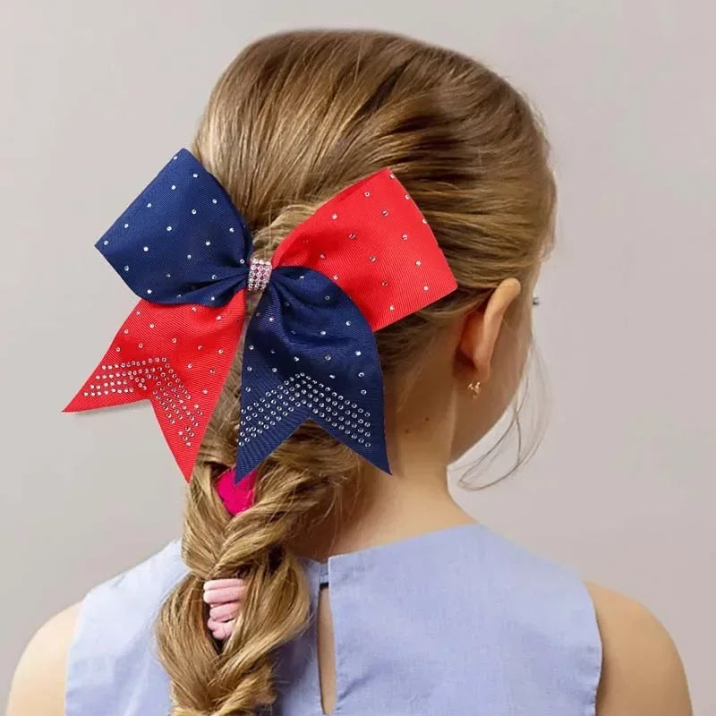 BAXINIER 12Pcs/set New 8" Cheer Bow For Women Girls Grosgrain Ribbon Hair Rope Hair Ties Elastic Rubber Band Girl Pigtail Holder