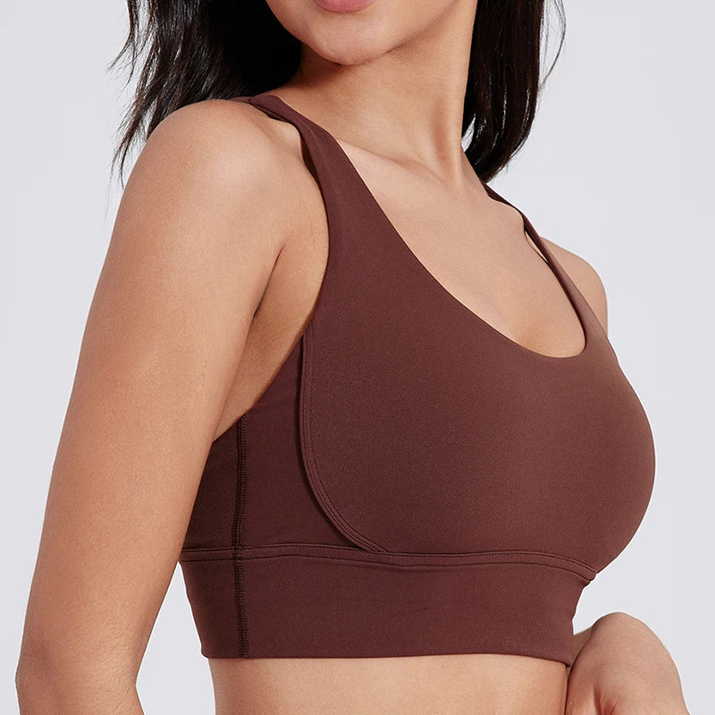 BAXINIER Solid Color Women Cross Back Bra Fitness Underwear Soft Fitness Sport Bra Top Gym Yoga Athletic Workout With Chest Pad