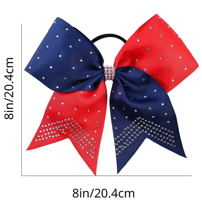 BAXINIER 12Pcs/set New 8" Cheer Bow For Women Girls Grosgrain Ribbon Hair Rope Hair Ties Elastic Rubber Band Girl Pigtail Holder