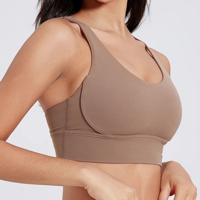 BAXINIER Solid Color Women Cross Back Bra Fitness Underwear Soft Fitness Sport Bra Top Gym Yoga Athletic Workout With Chest Pad
