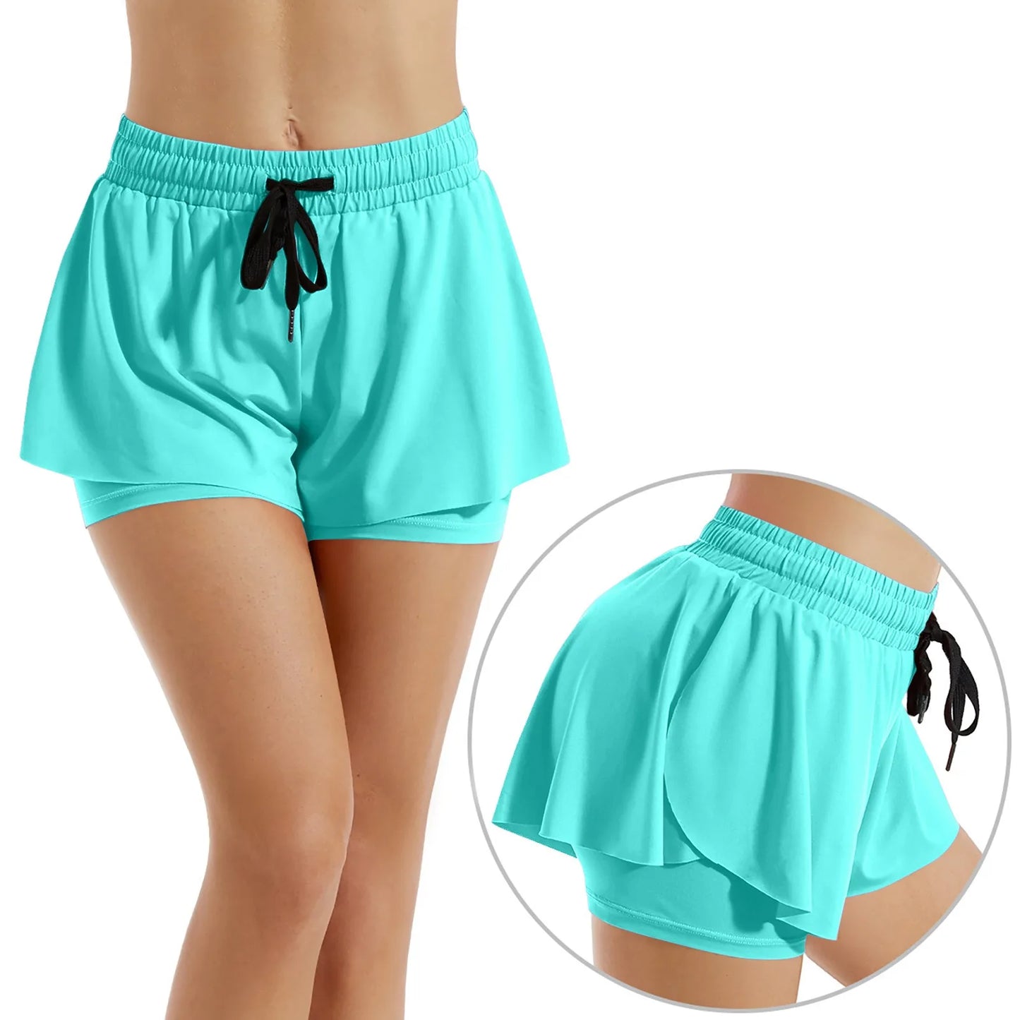 BAXINIER Cheerleading Sports Short Skirt 2 In 1 Yoga Shorts Side Fork Fitness Running Tennis Badminton Anti Exposure Skirt Gym Sportswear