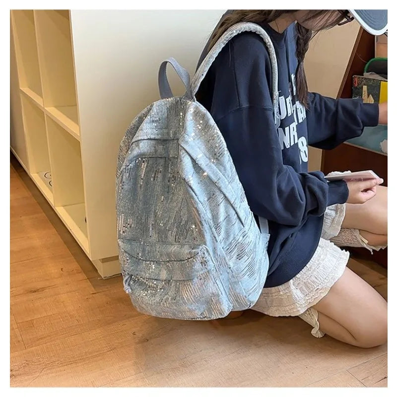 BAXINIER Sequin Backpack Large Capacity Schoolbag Travel Bag