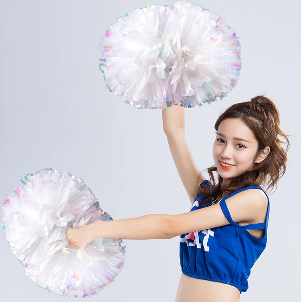 BAXINIER Flower Ball Cheerleader Pom Poms(6pair) Flower Ball Handle Rainbow Colorful Refueling Props