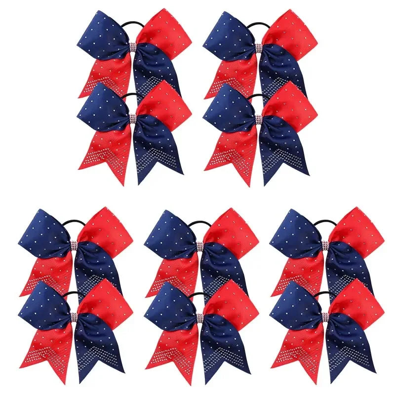 BAXINIER 12Pcs/set New 8" Cheer Bow For Women Girls Grosgrain Ribbon Hair Rope Hair Ties Elastic Rubber Band Girl Pigtail Holder