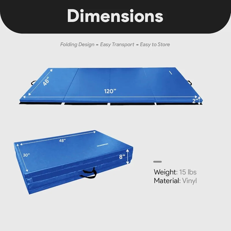 BAXINIER BalanceFrom Folding Gymnastics Mat, Home Gym Floor Tumbling Equipment, 4' x 10' x 2",blue