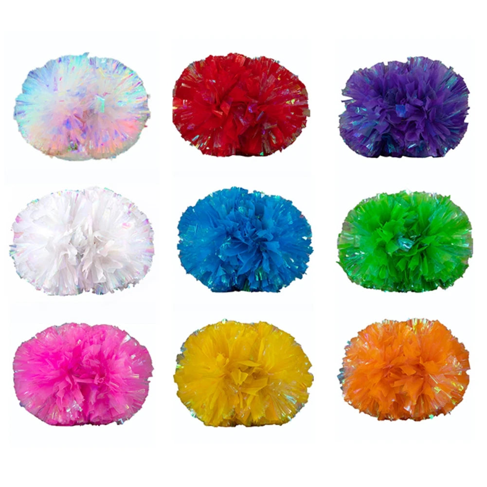 BAXINIER Flower Ball Cheerleader Pom Poms(6pair) Flower Ball Handle Rainbow Colorful Refueling Props