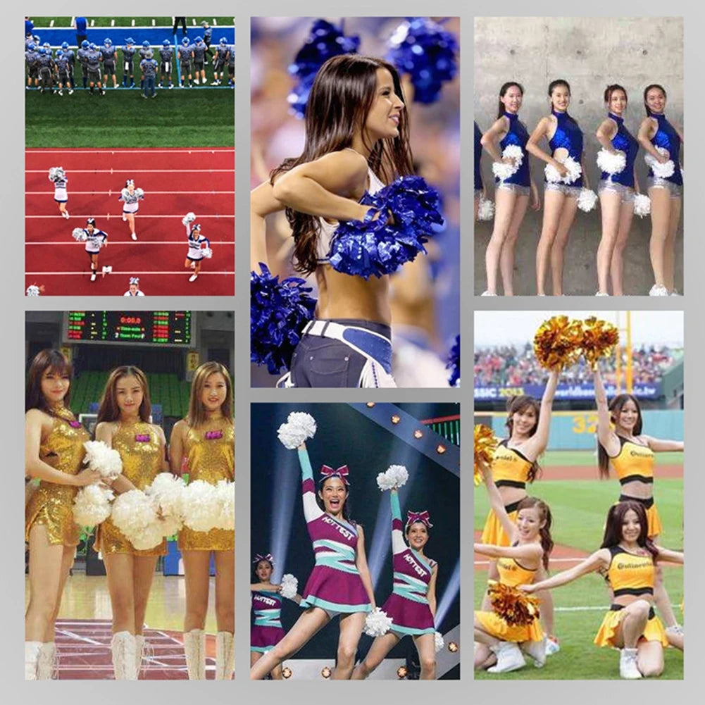 BAXINIER Flower Ball Cheerleader Pom Poms(6pair) Flower Ball Handle Rainbow Colorful Refueling Props