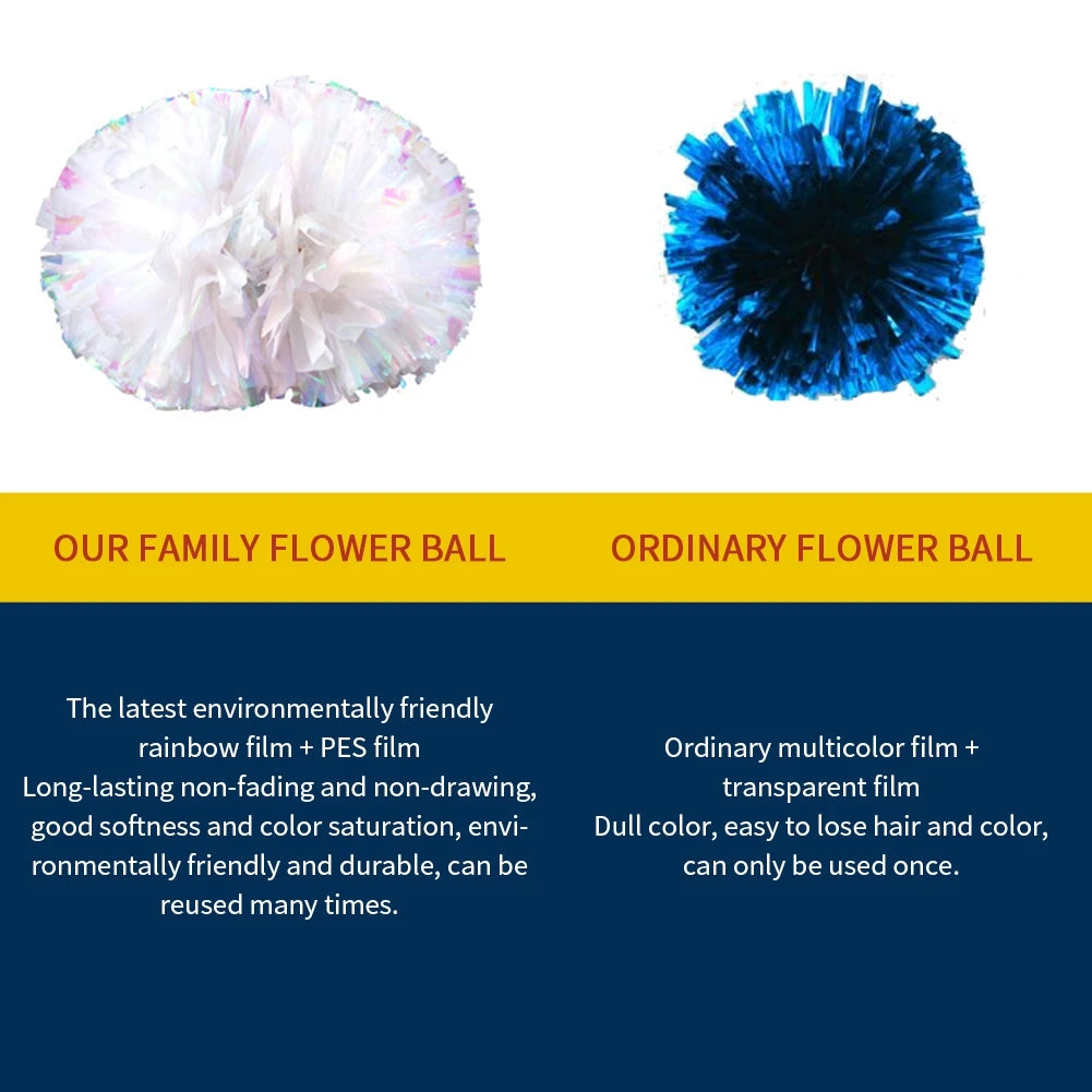BAXINIER Flower Ball Cheerleader Pom Poms(6pair) Flower Ball Handle Rainbow Colorful Refueling Props
