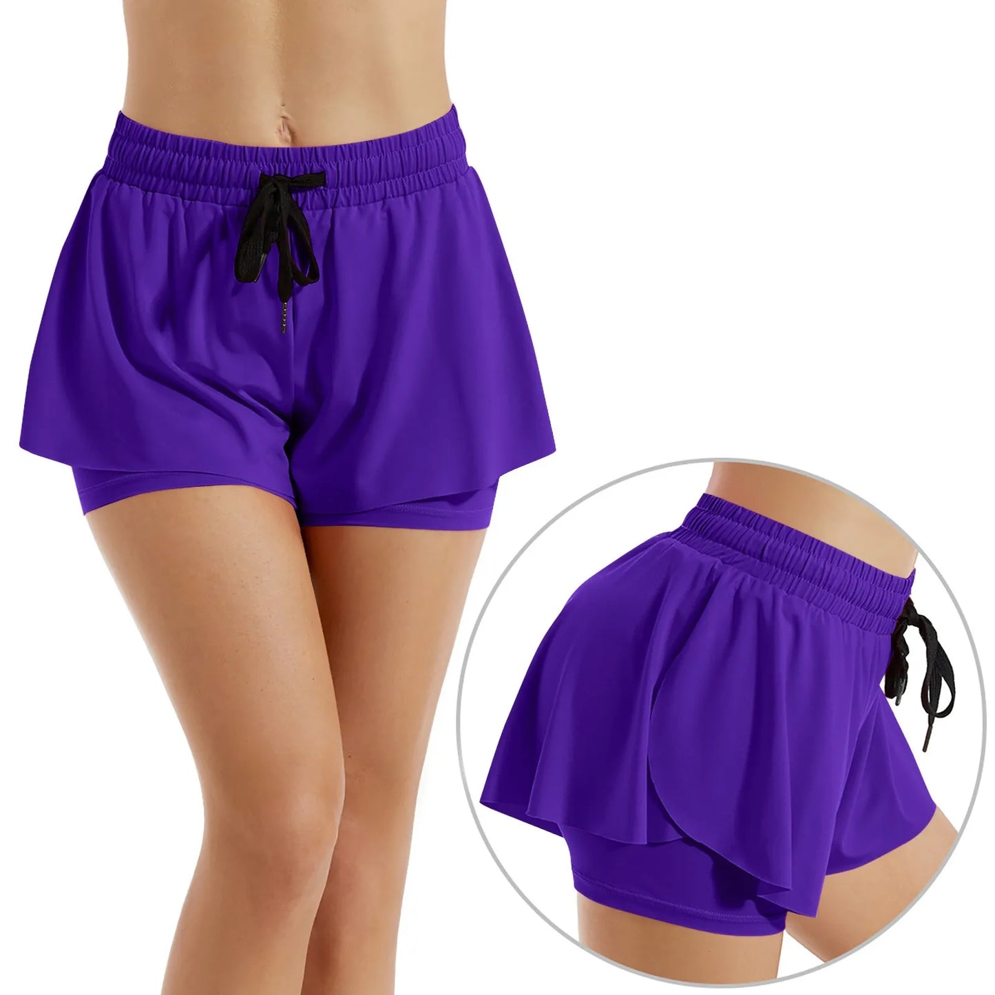 BAXINIER Cheerleading Sports Short Skirt 2 In 1 Yoga Shorts Side Fork Fitness Running Tennis Badminton Anti Exposure Skirt Gym Sportswear