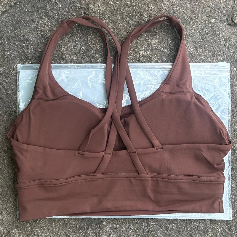 BAXINIER Solid Color Women Cross Back Bra Fitness Underwear Soft Fitness Sport Bra Top Gym Yoga Athletic Workout With Chest Pad