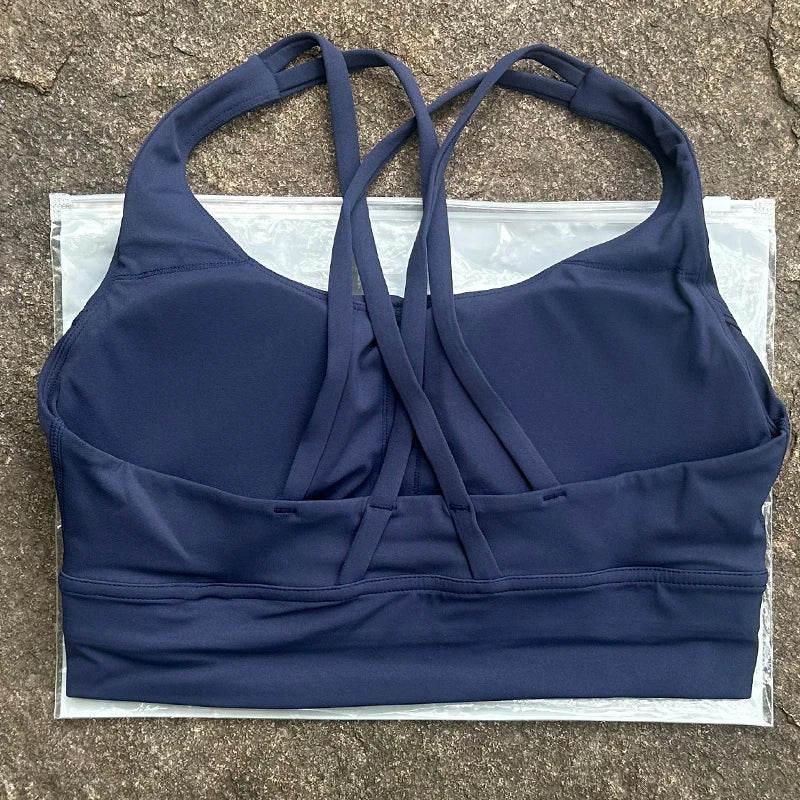 BAXINIER Solid Color Women Cross Back Bra Fitness Underwear Soft Fitness Sport Bra Top Gym Yoga Athletic Workout With Chest Pad