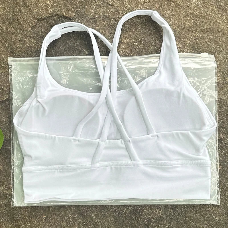 BAXINIER Solid Color Women Cross Back Bra Fitness Underwear Soft Fitness Sport Bra Top Gym Yoga Athletic Workout With Chest Pad