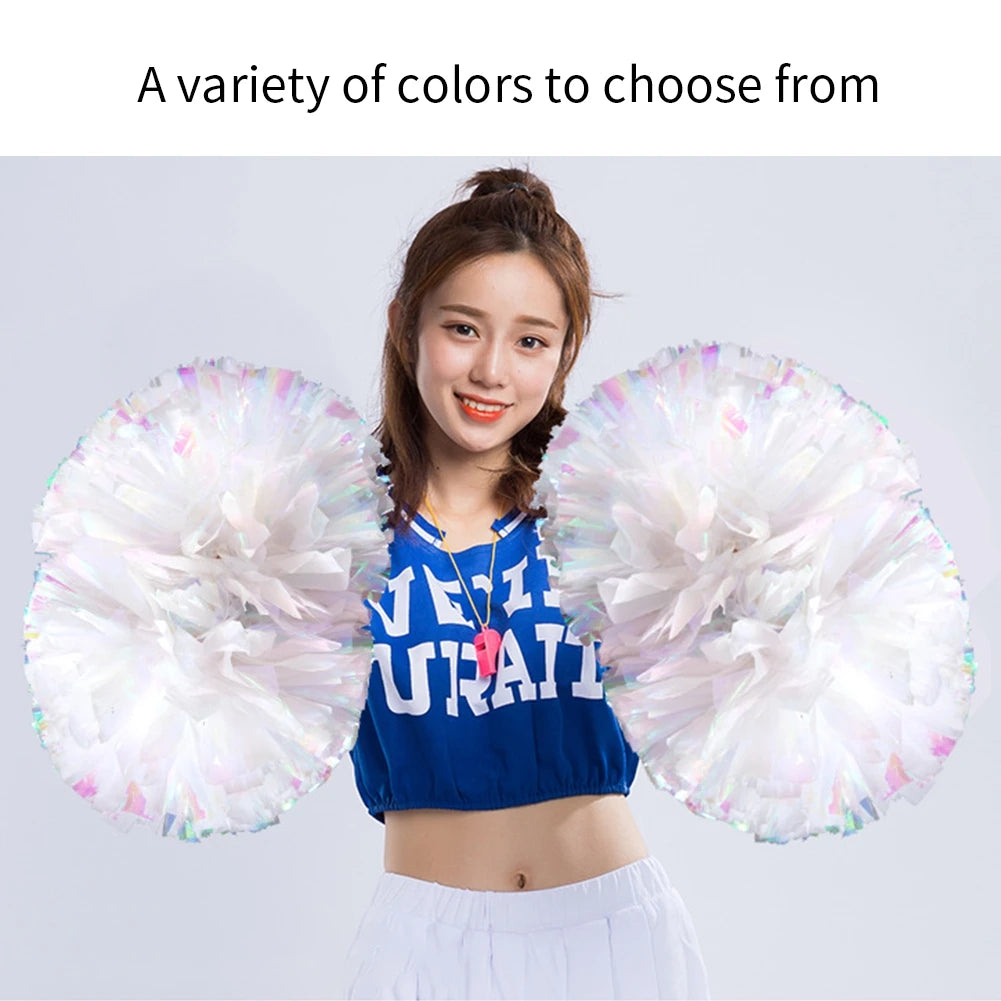 BAXINIER Flower Ball Cheerleader Pom Poms(6pair) Flower Ball Handle Rainbow Colorful Refueling Props