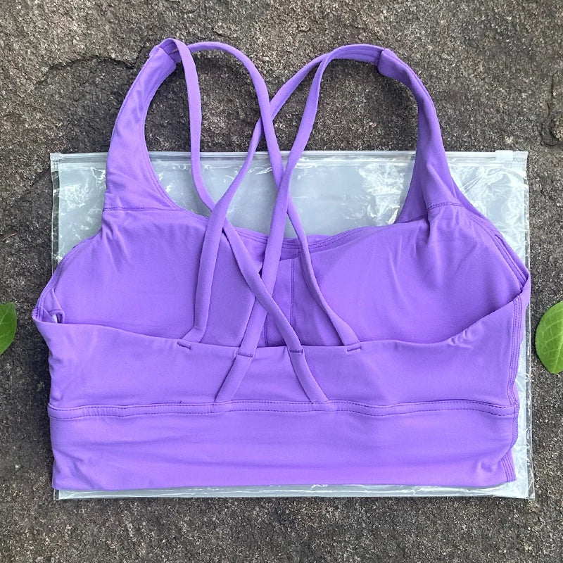 BAXINIER Solid Color Women Cross Back Bra Fitness Underwear Soft Fitness Sport Bra Top Gym Yoga Athletic Workout With Chest Pad