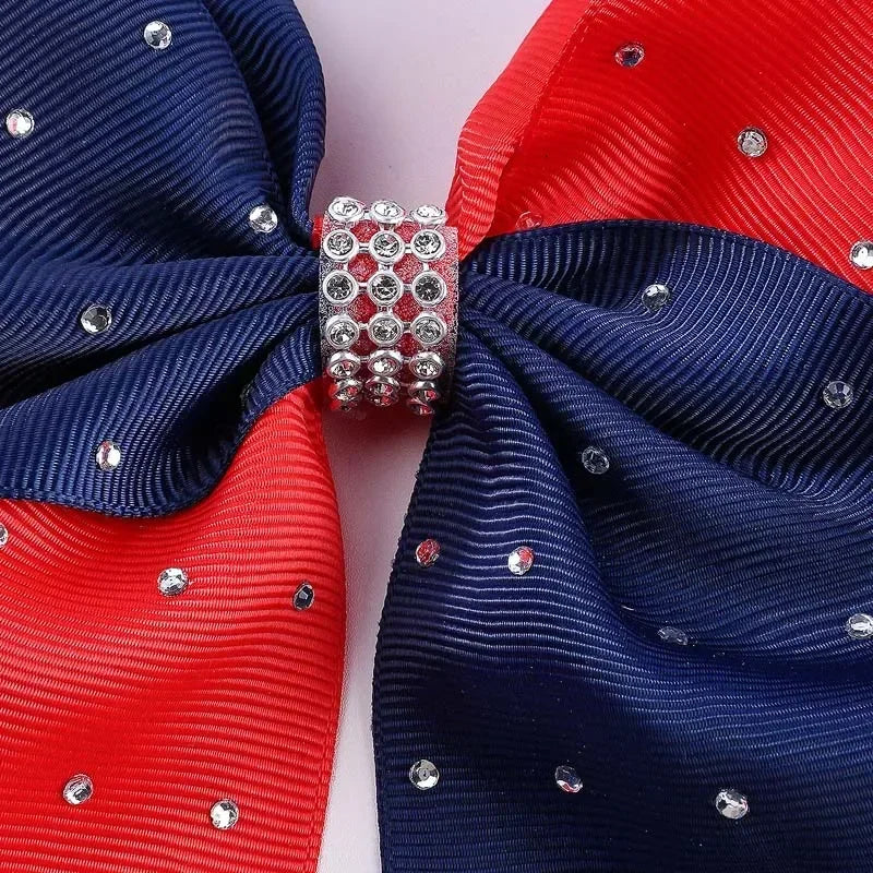 BAXINIER 12Pcs/set New 8" Cheer Bow For Women Girls Grosgrain Ribbon Hair Rope Hair Ties Elastic Rubber Band Girl Pigtail Holder