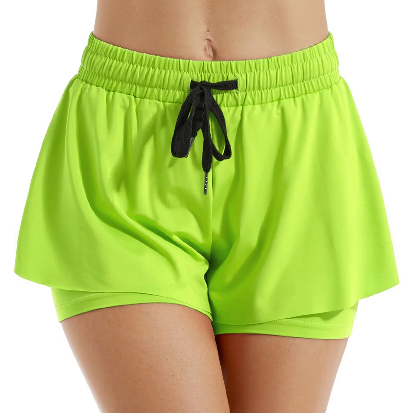 BAXINIER Cheerleading Sports Short Skirt 2 In 1 Yoga Shorts Side Fork Fitness Running Tennis Badminton Anti Exposure Skirt Gym Sportswear