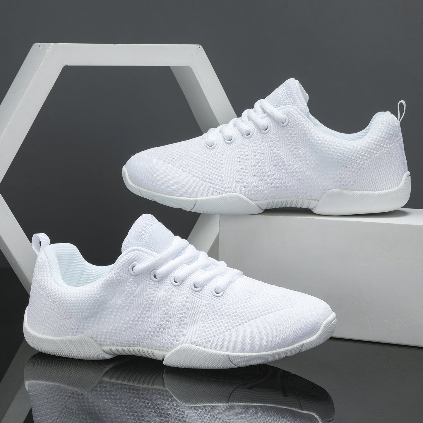BAXINIER Meninas Branco Malha Cheerleading Dança Sapatos Respirável Juventude Performance Cheer Tênis
