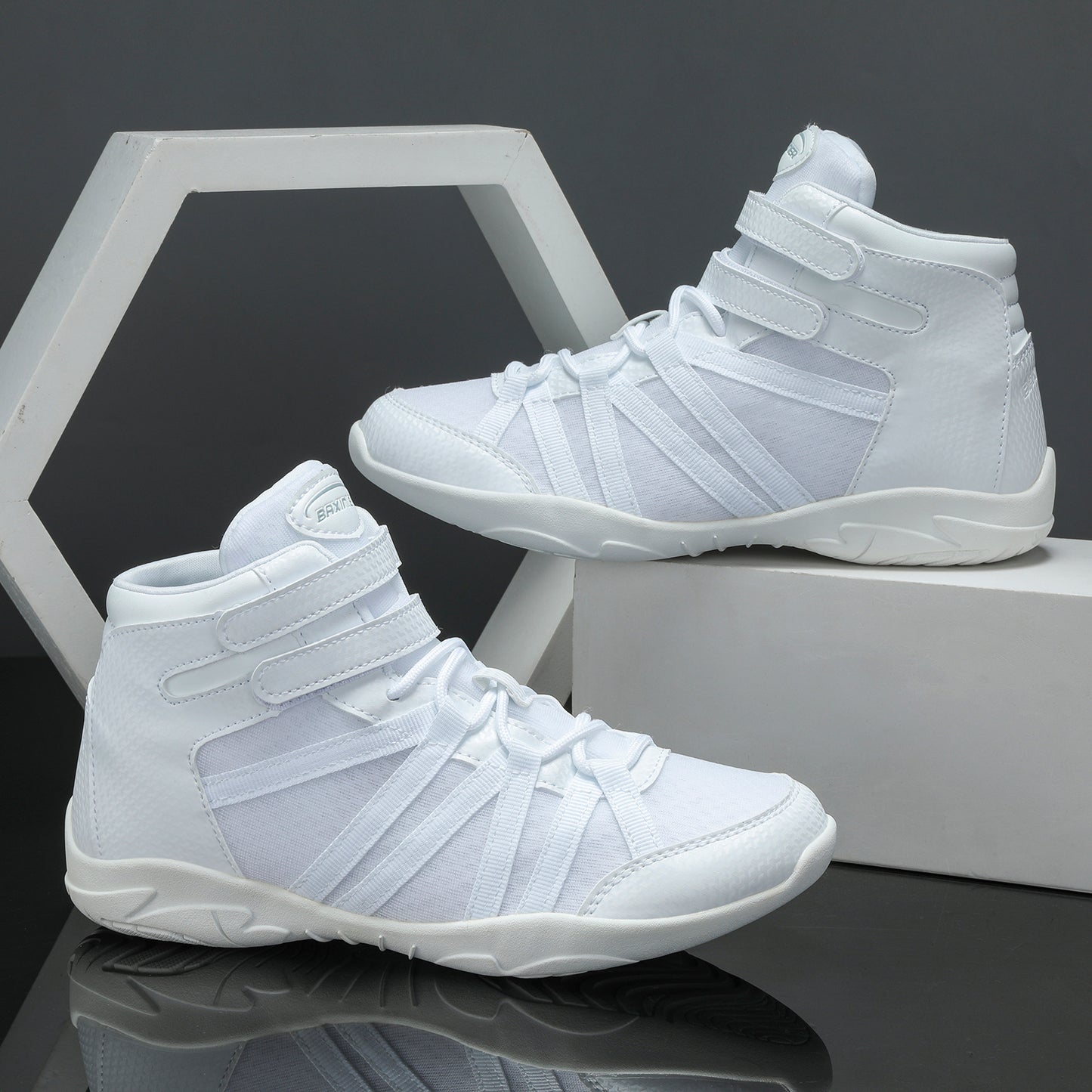 BAXINIER Meninas Branco Cano Alto Cheerleading Sapatos Leves Juventude Cheer Competição Tênis Treinamento Dança Tênis