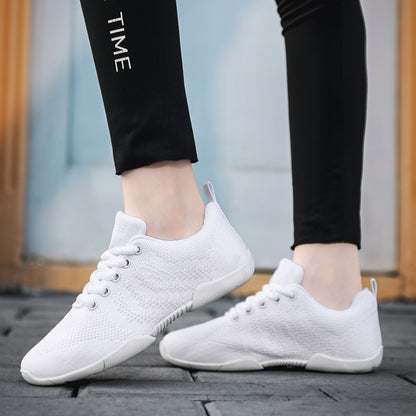 BAXINIER Meninas Branco Malha Cheerleading Dança Sapatos Respirável Juventude Performance Cheer Tênis