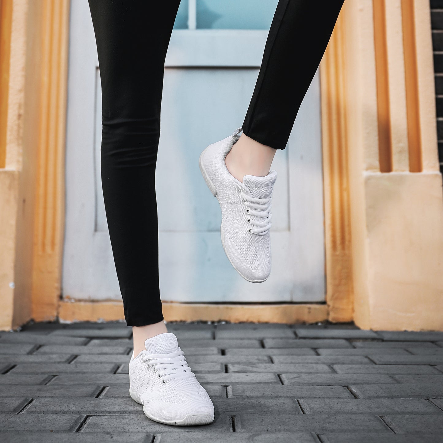 BAXINIER Meninas Branco Malha Cheerleading Dança Sapatos Respirável Juventude Performance Cheer Tênis