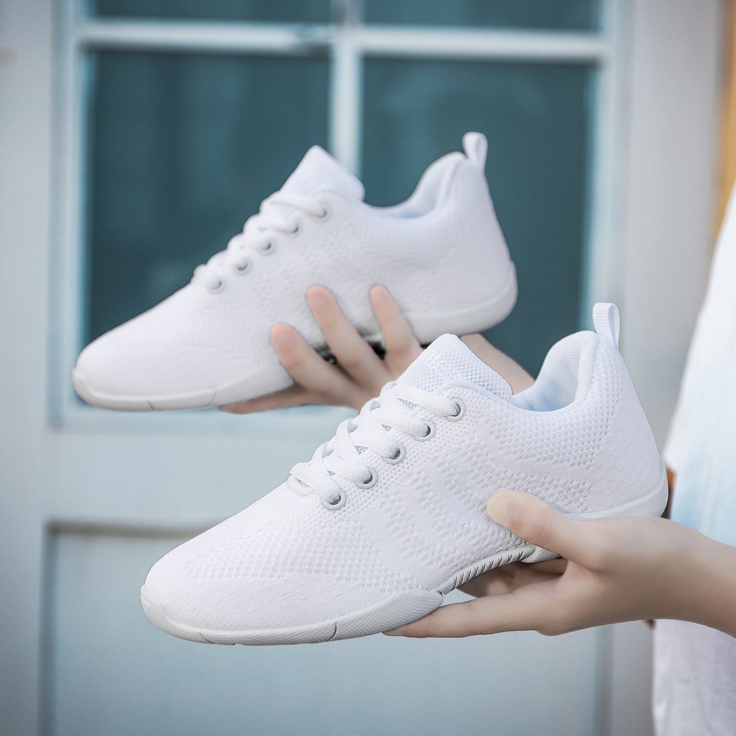 BAXINIER Meninas Branco Malha Cheerleading Dança Sapatos Respirável Juventude Performance Cheer Tênis