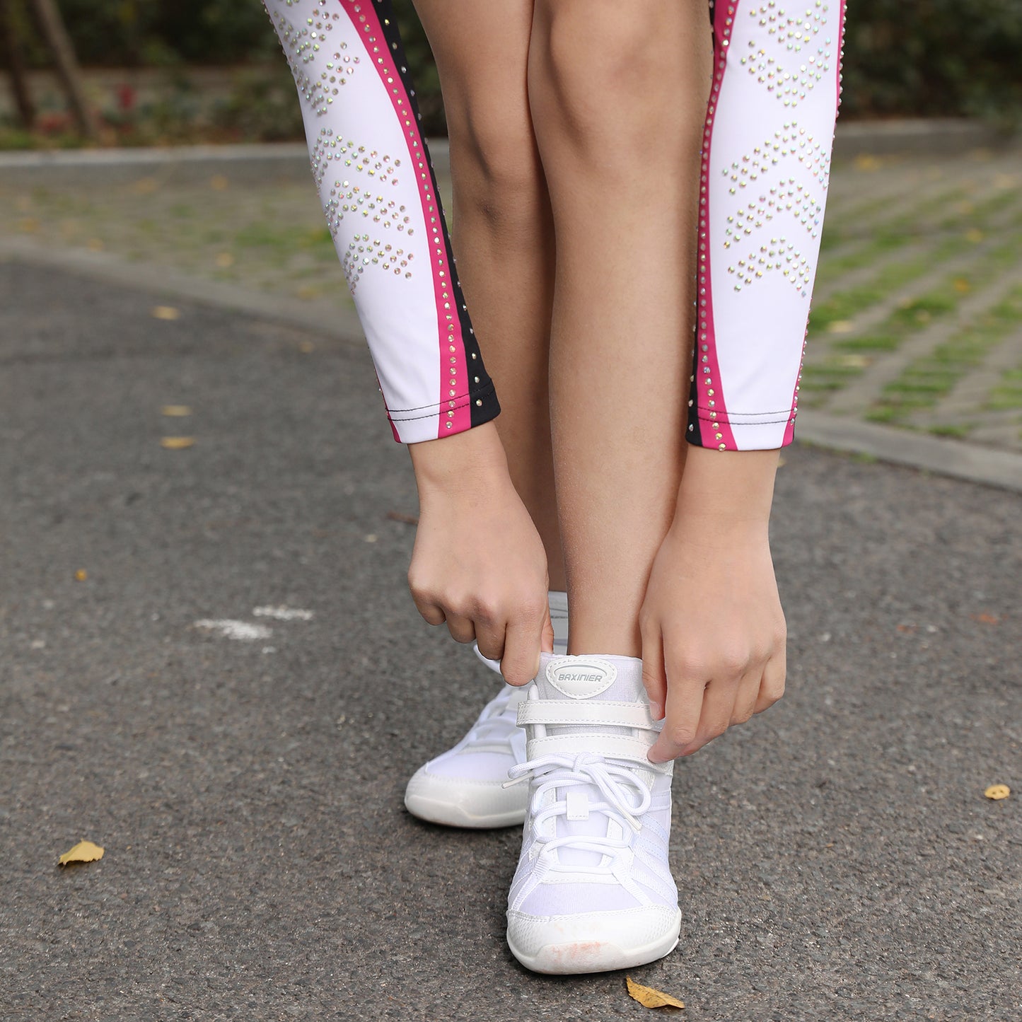 BAXINIER Meninas Branco Cano Alto Cheerleading Sapatos Leves Juventude Cheer Competição Tênis Treinamento Dança Tênis