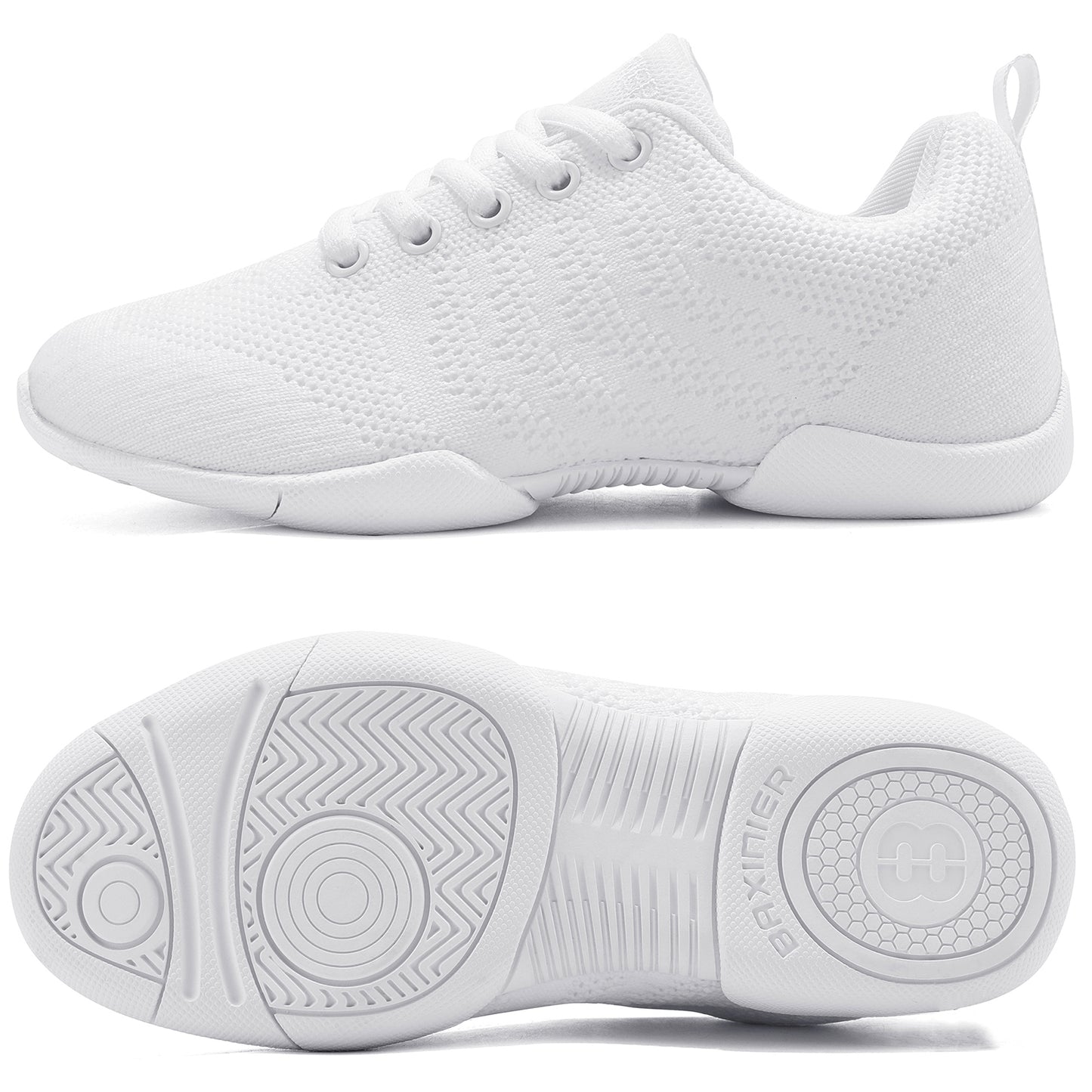 BAXINIER Meninas Branco Malha Cheerleading Dança Sapatos Respirável Juventude Performance Cheer Tênis