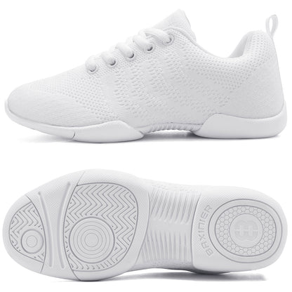 BAXINIER Meninas Branco Malha Cheerleading Dança Sapatos Respirável Juventude Performance Cheer Tênis