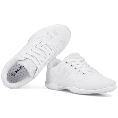 BAXINIER Meninas Branco Malha Cheerleading Dança Sapatos Respirável Juventude Performance Cheer Tênis