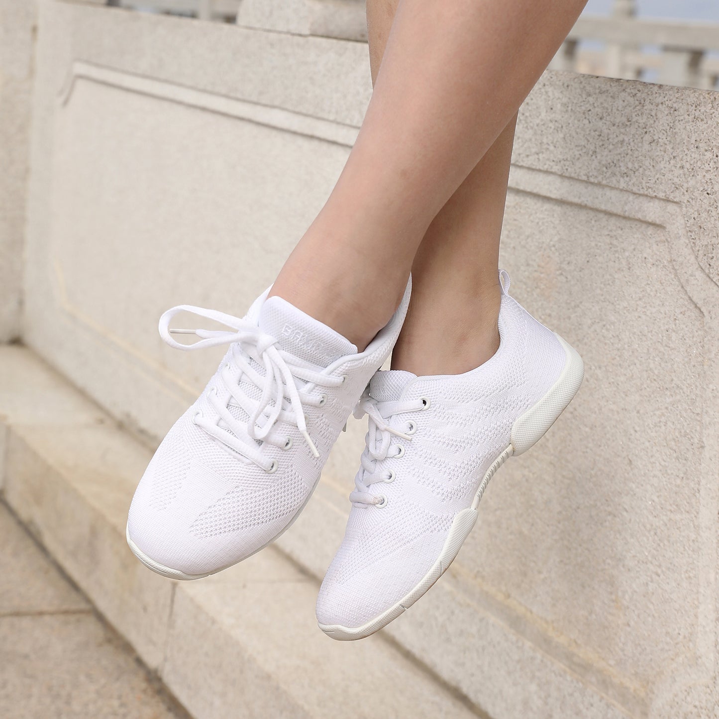 BAXINIER Meninas Branco Malha Cheerleading Dança Sapatos Respirável Juventude Performance Cheer Tênis
