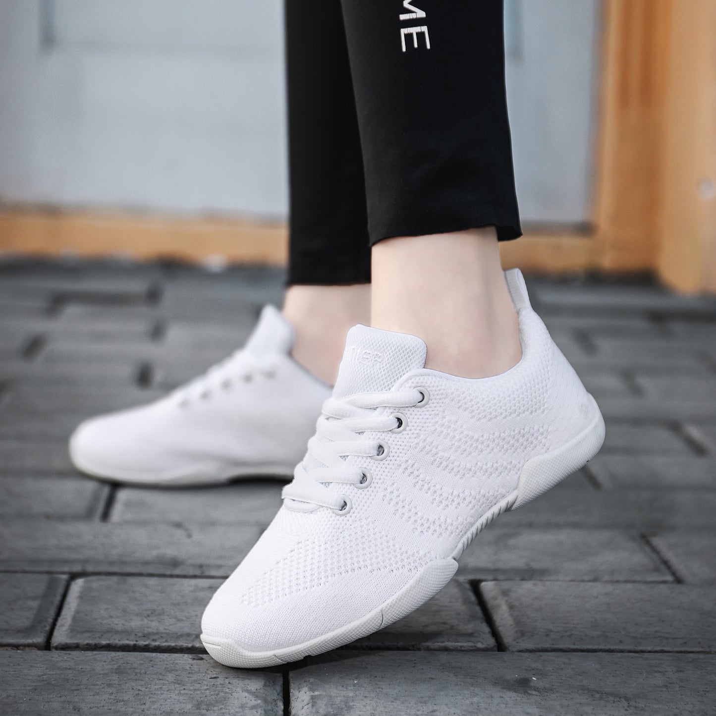 BAXINIER Meninas Branco Malha Cheerleading Dança Sapatos Respirável Juventude Performance Cheer Tênis