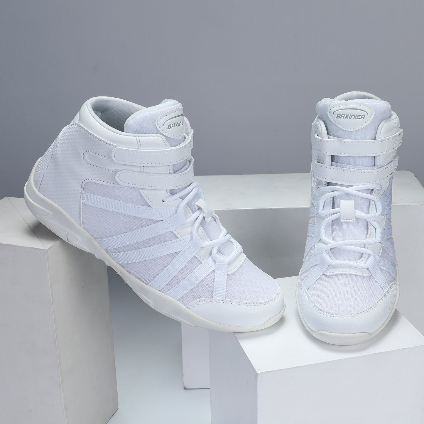 BAXINIER Meninas Branco Cano Alto Cheerleading Sapatos Leves Juventude Cheer Competição Tênis Treinamento Dança Tênis
