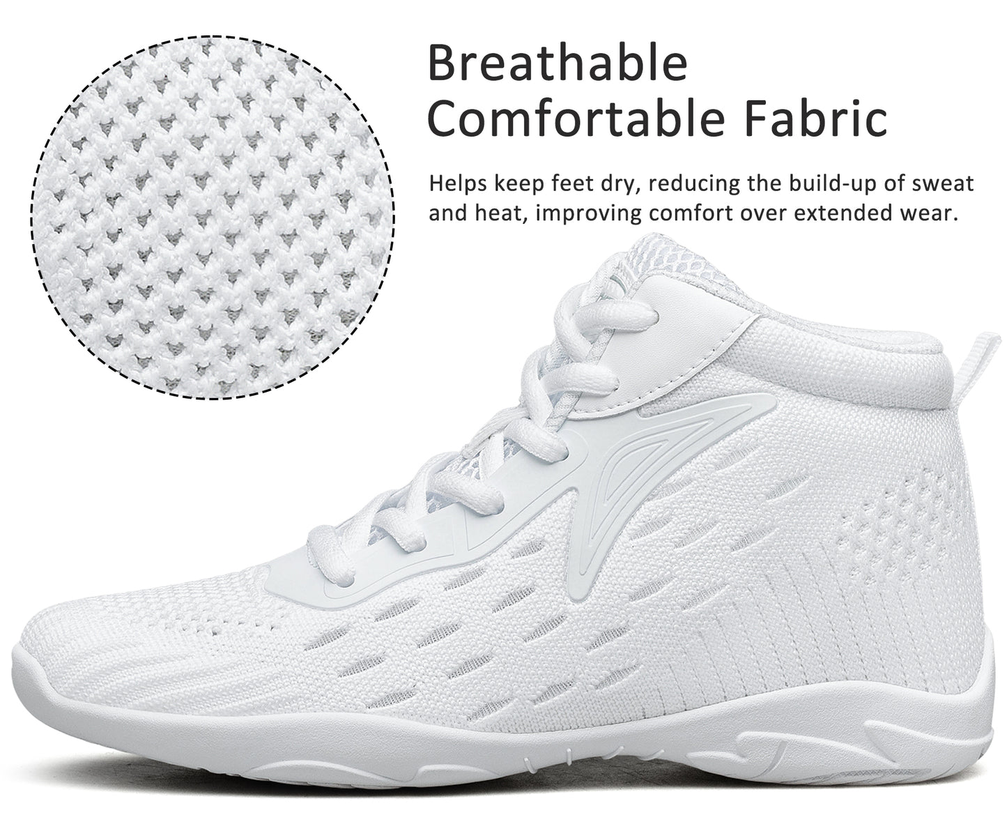 BAXINIER Sapatos de cano alto brancos para torcida, calçados leves para meninas, tênis de dança